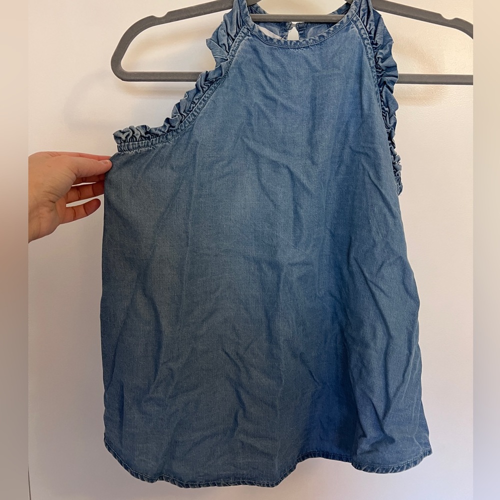 Altar'd State Chambray Ruffle Halter Tank Top - Blue